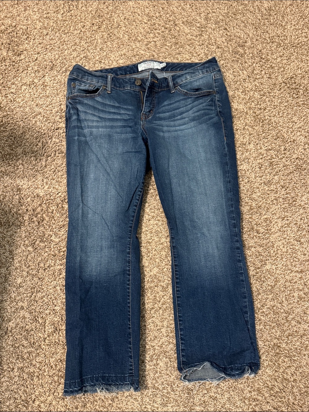 Women's Dark Blue Cropped Jeans with Raw Hem